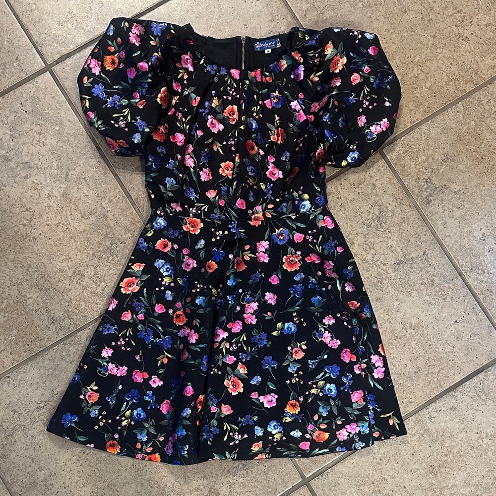 Truly Me Kids Dress - Black with Vibrant Floral Print